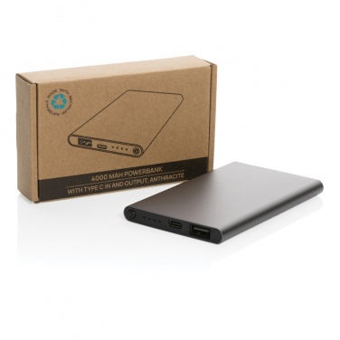 Logotrade mainostuote tuotekuva: 4000mAh virtapankki USB-C:llä RCS muovista/alumiinista