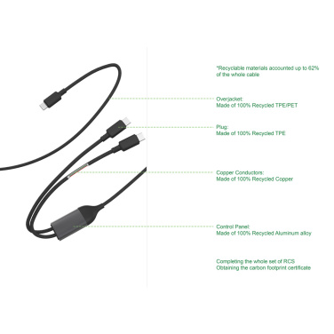 Logotrade liikelahjat kuva: Terra 100 W RCS -kaapeli, kaksi USB-C-liitäntää