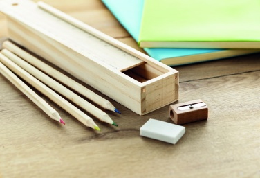 Logotrade reklaminės dovanos nuotrauka: Kanceliarinių prekių rinkinys medinėje dėžutėje