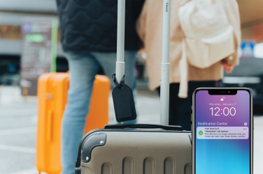 Logotrade dovana nuotrauka: „Globetrack RCSrPolyester“ bagažo etiketė su vieta visame pasaulyje