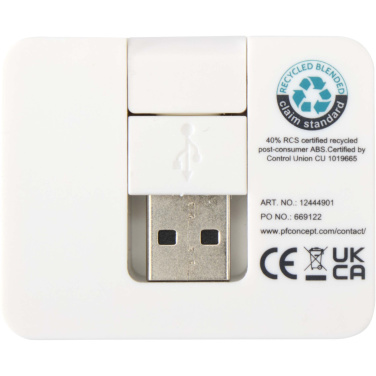 Logotrade korporatīvās dāvanas foto: Gaia 4 portu USB centrmezgls ar USB-A un C tipa izeju un divkāršu ieeju - izgatavots no pārstrādātas plastmasas