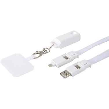 Logotrade profilreklam bild: Franz nyckelband för smartphone av återvunnen plast med inbyggd datasynkroniseringskabel och 65 W snabbladdande 5-i-1-kabel