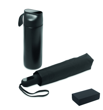 Logotrade reklamprodukter bild: Paraply + flaska presentset